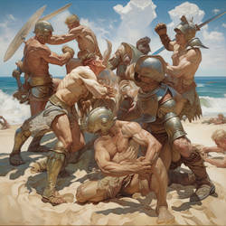 Roman Gladiators Fight at the Beach