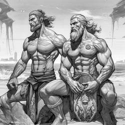 Zeus and Adonis - Beach, Tattooed, BW