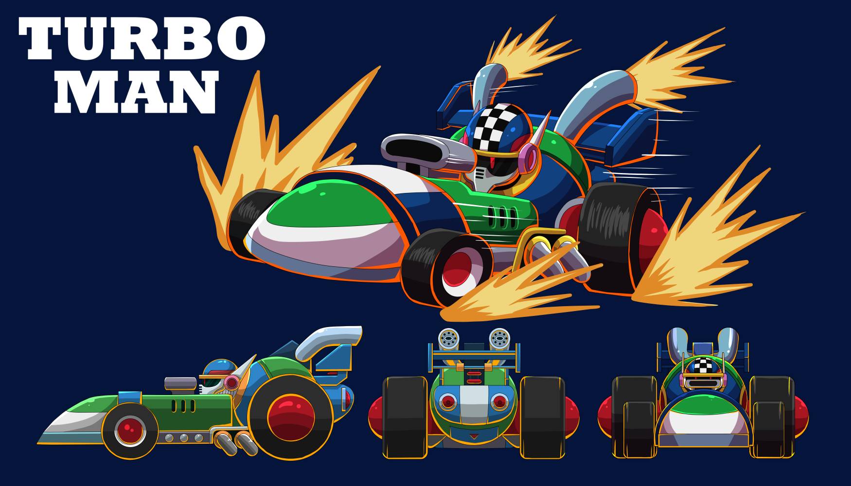 turbo man's race car form front back and side by kinglolo89 on DeviantArt