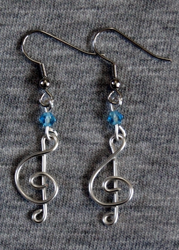 Silver and Blue Treble Clef Earrings