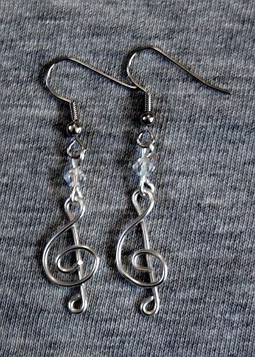 Silver and Crystal Treble Clef Earrings