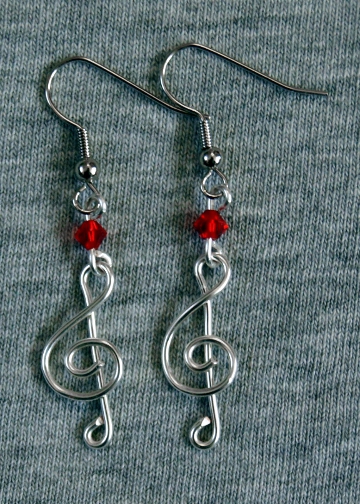 Silver and Red Treble Clef Earrings