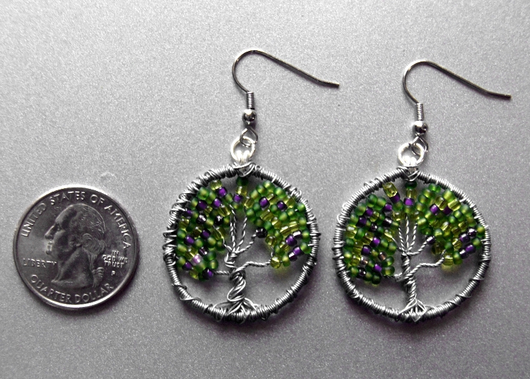 Purple and Green Mix Tree of Life Earrings