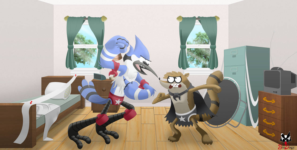 Comm: Mordecai n Rigby - Grudge Match by BroDogz on DeviantArt