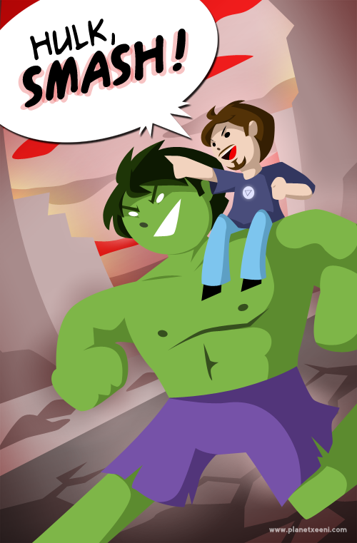 Tony riding the Hulk