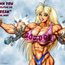 Tetsuko breaking chains with her bicep pump