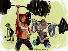 Workout with Cyborg and Beast Boy