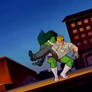 She Hulk landing with worker in her arms 2