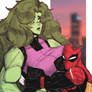 Spider-Man hugging She Hulk