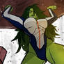 Drawing of She Hulk catching a falling rock