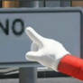 Mario points at a sign saying NO