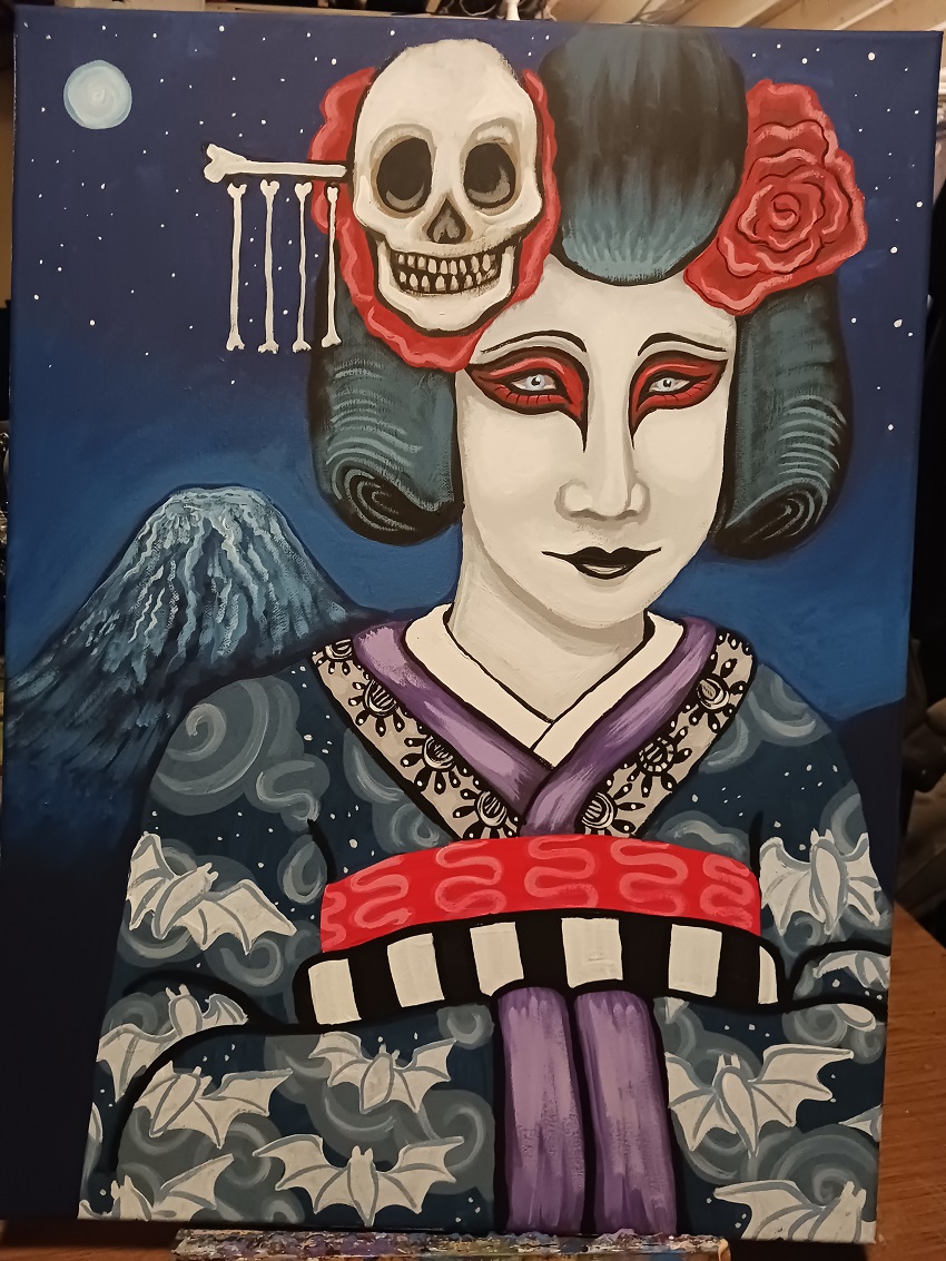 Goth Geisha with Mount Fuji