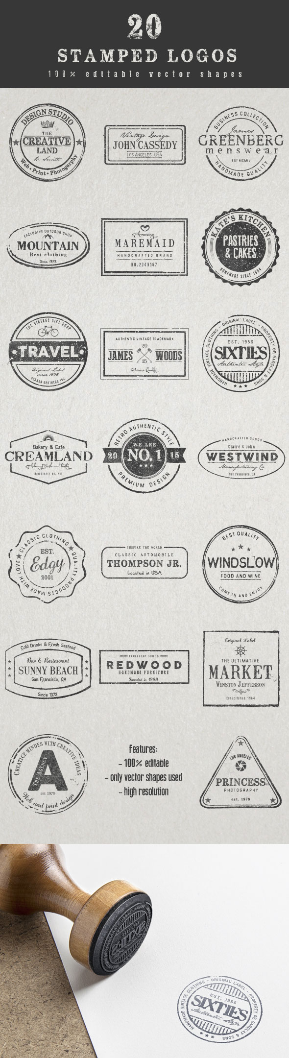 20 stamped Logos