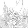 Spider-man swinging through the City pencils
