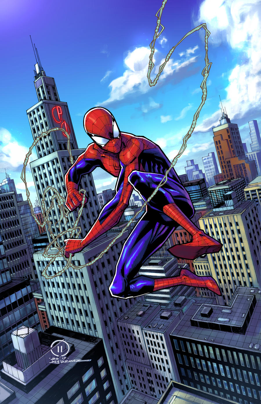 SPIDER-MAN swinging through the City colors by JoeyVazquez