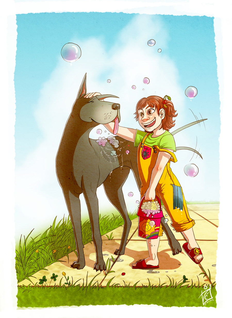 Adora, dog and bubbles - commission