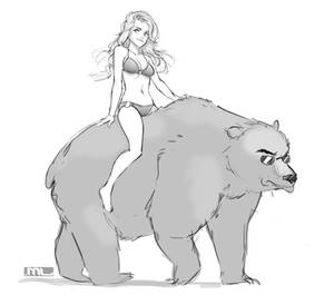 Bikini Model Riding a Bear