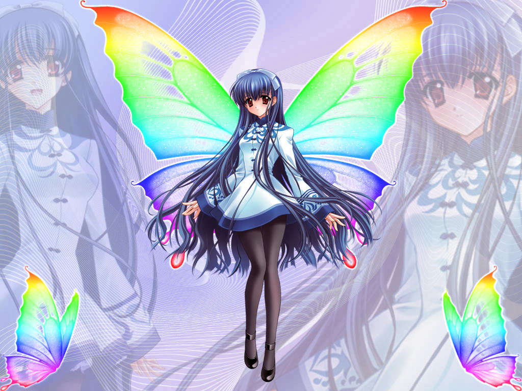 Butterfly Blue Hair Anime Girl - wide 1