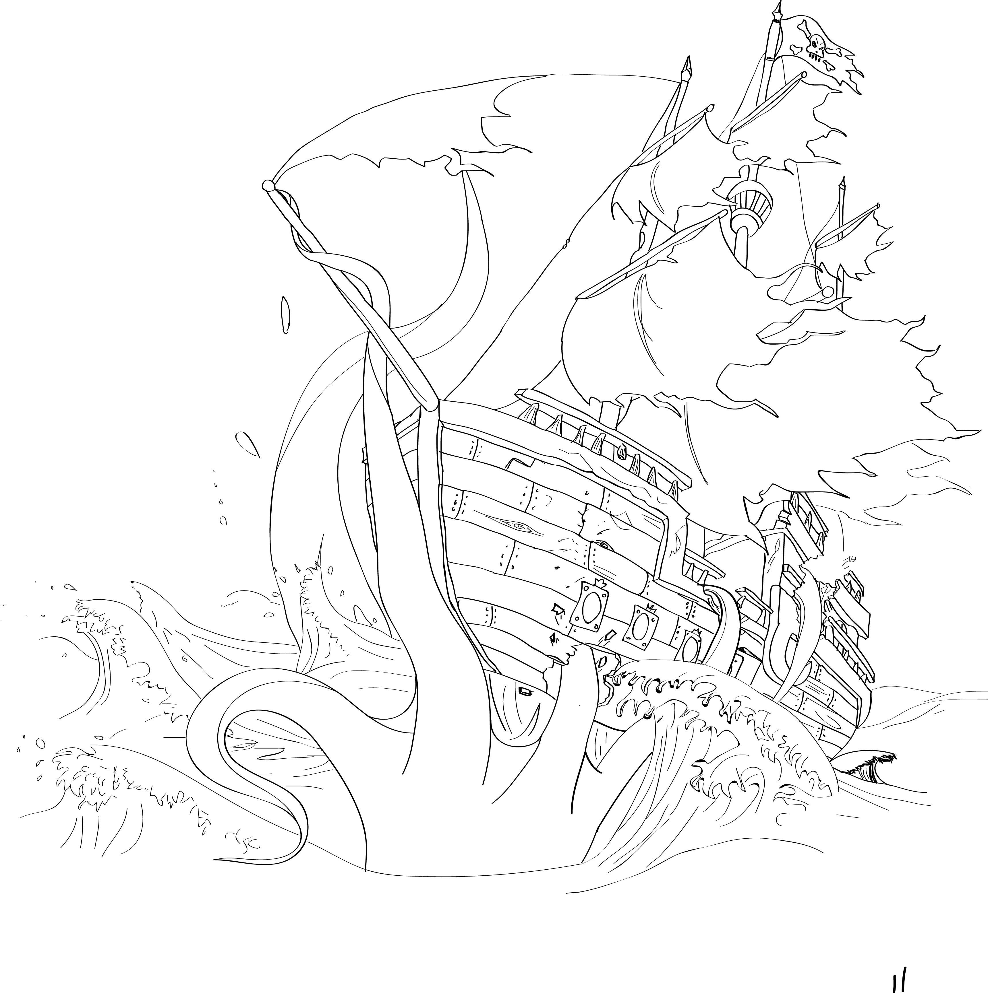 Ship and Octopus Tattoo Design