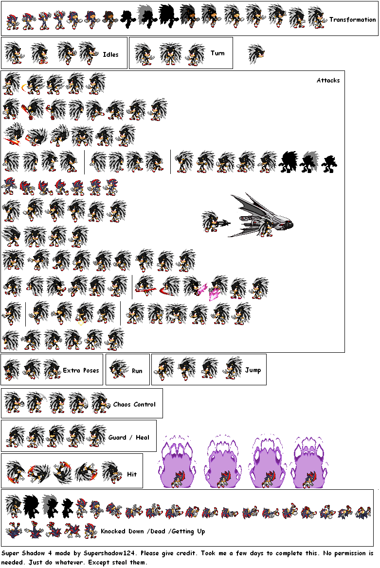 Super Chaos Shadow(?) REMAKE sprites sheet by TheRealSeth644 on DeviantArt