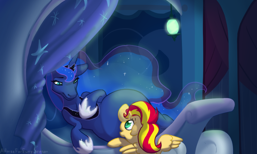 Luna and foal Sunset Shimmer for NightMistEclipse