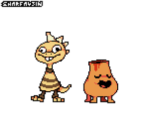 (Undertale) Monster Kid and Vulkin by Sharfav3in