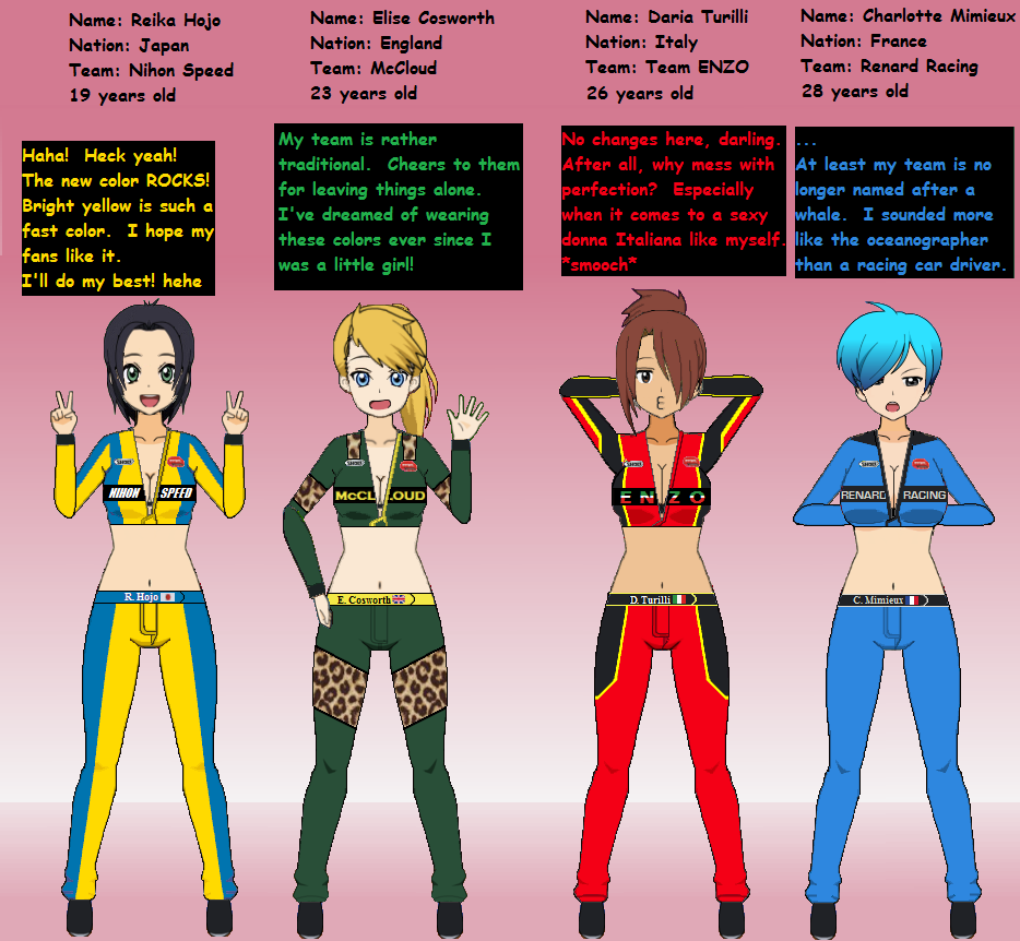 Sim Racing Female Avatar Racer Girls Lineup Update by AverageDash on DeviantArt