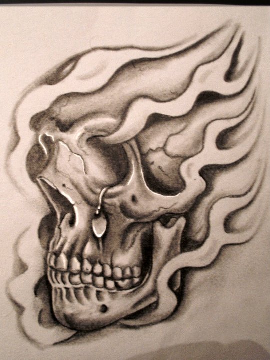 sad skull tattoo deisgn