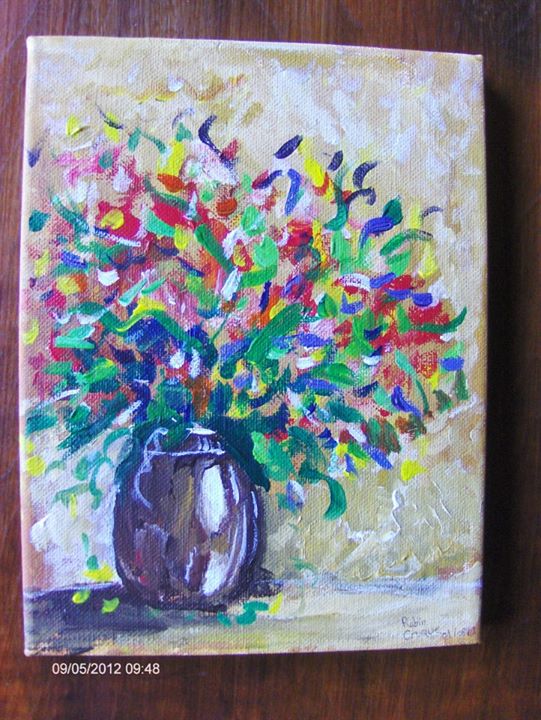 Nature morte vase avec des fleurs . ( Acrylique )