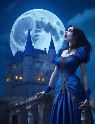 A female vampire in the royal blue dress PT3