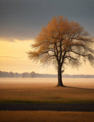 AI a lone tree in a meddow in the autm