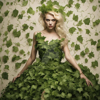 Blond Female Model In Dress Made Of Poison Ivy