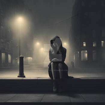 Lonliness, Dark Side, City, Darkness, Fog, Female 