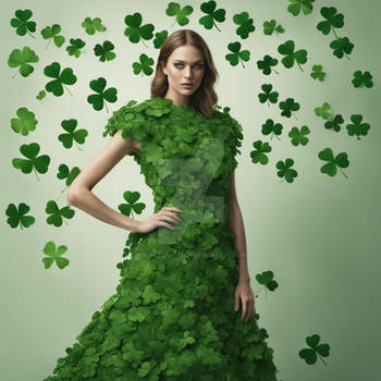 Woman wears a dress made of shamrock