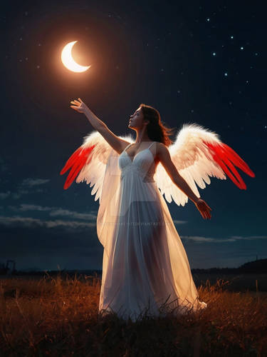 Angel with red and white wings