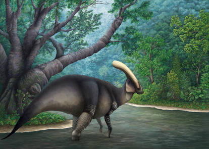 Parasaurolophus walkeri at riverbend
