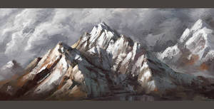 Digital Brush Strokes Landscape with Mountains