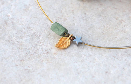 Golden Leaf and Green Necklace