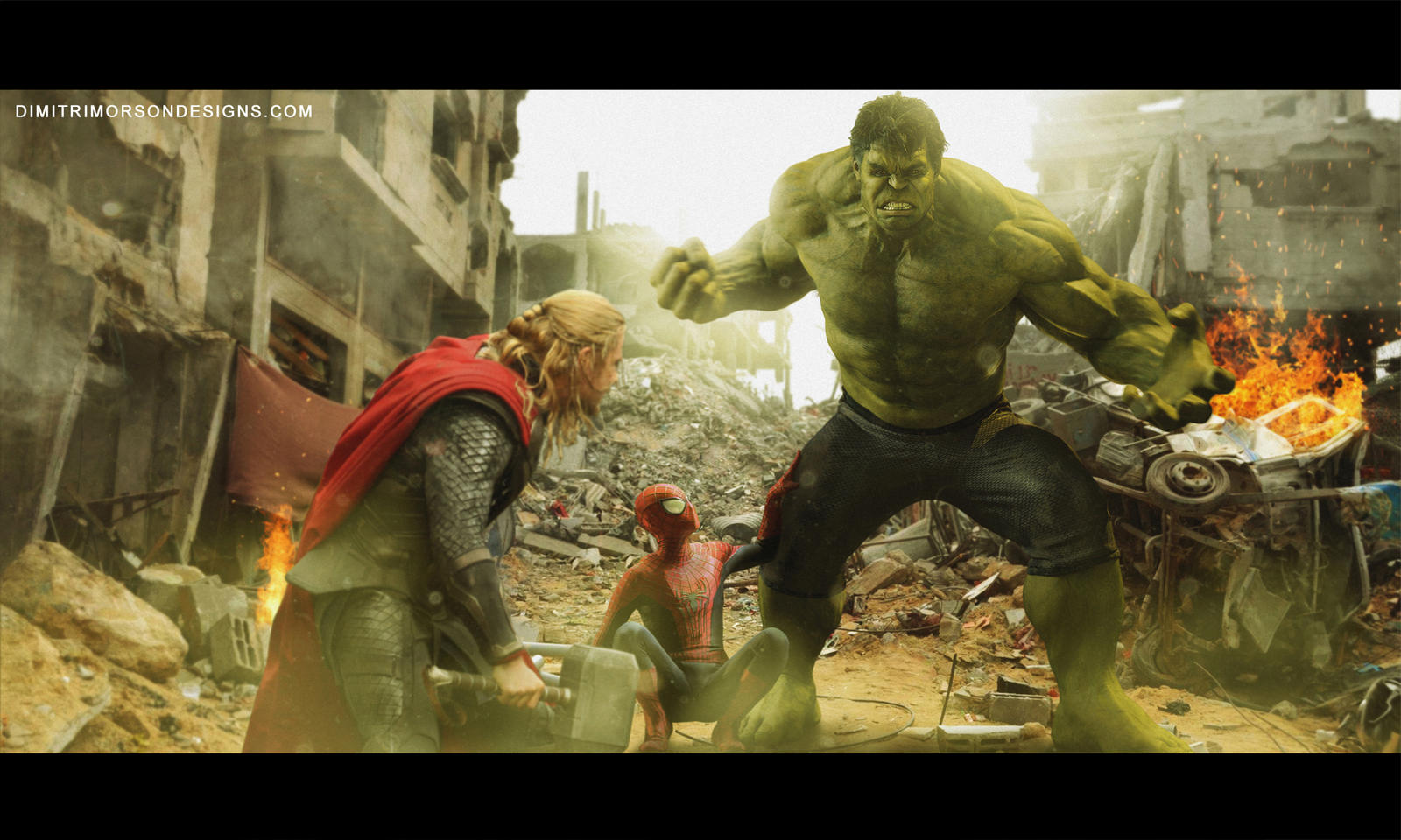 Hulk vs Thor (with some help from Spider Man)