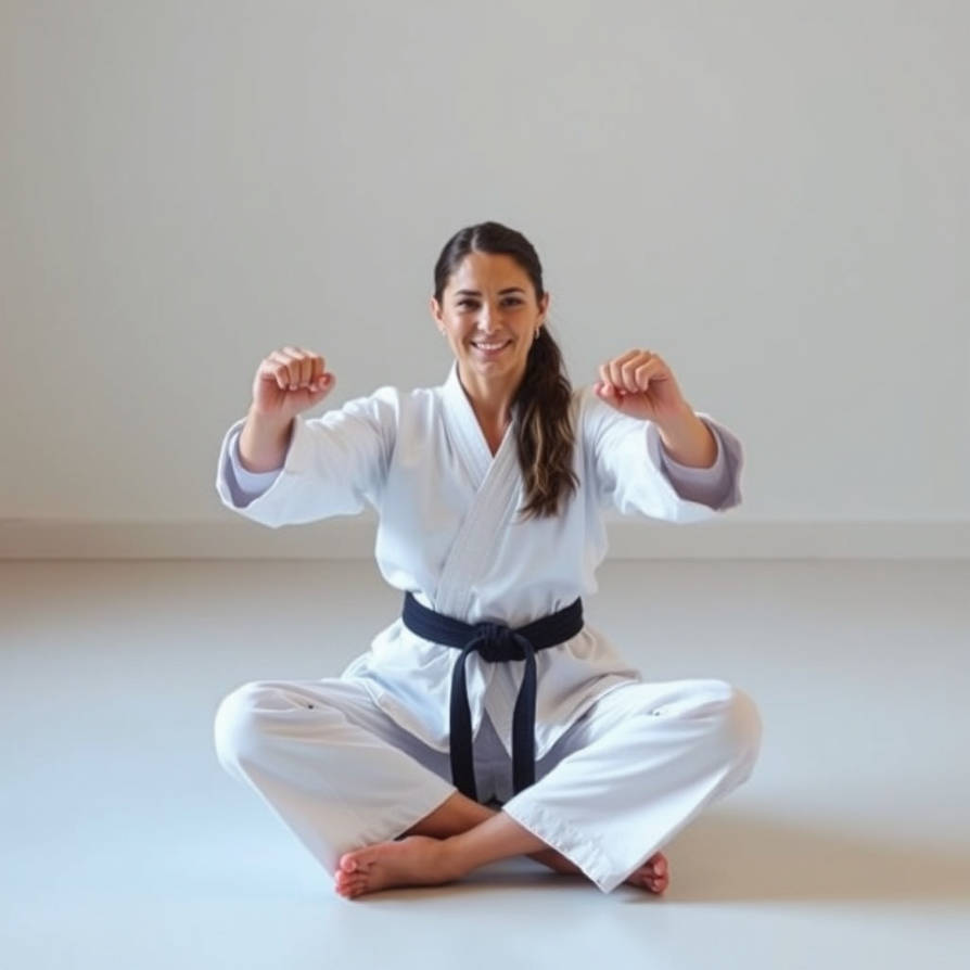 Barefoot karate woman meditation