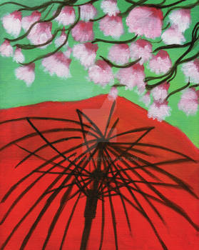 The Red Umbrella and Pink Magnolias