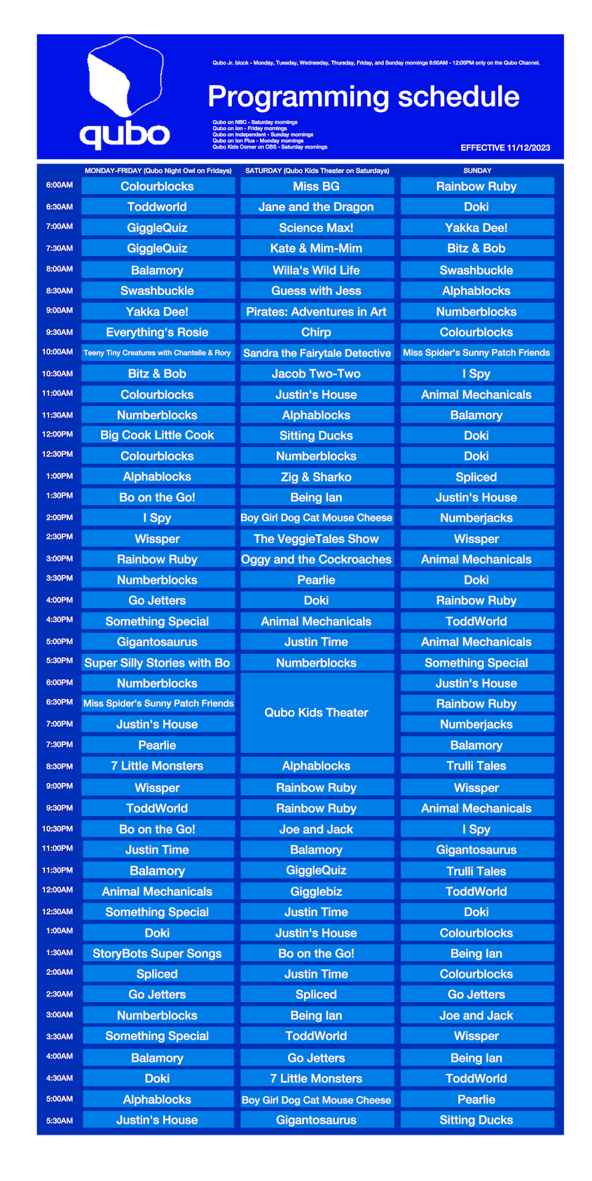 Qubo television schedule 11 12 2023 by Adrick00 on DeviantArt Qubo television schedule 11 12 2023 by Adrick00 on DeviantArt