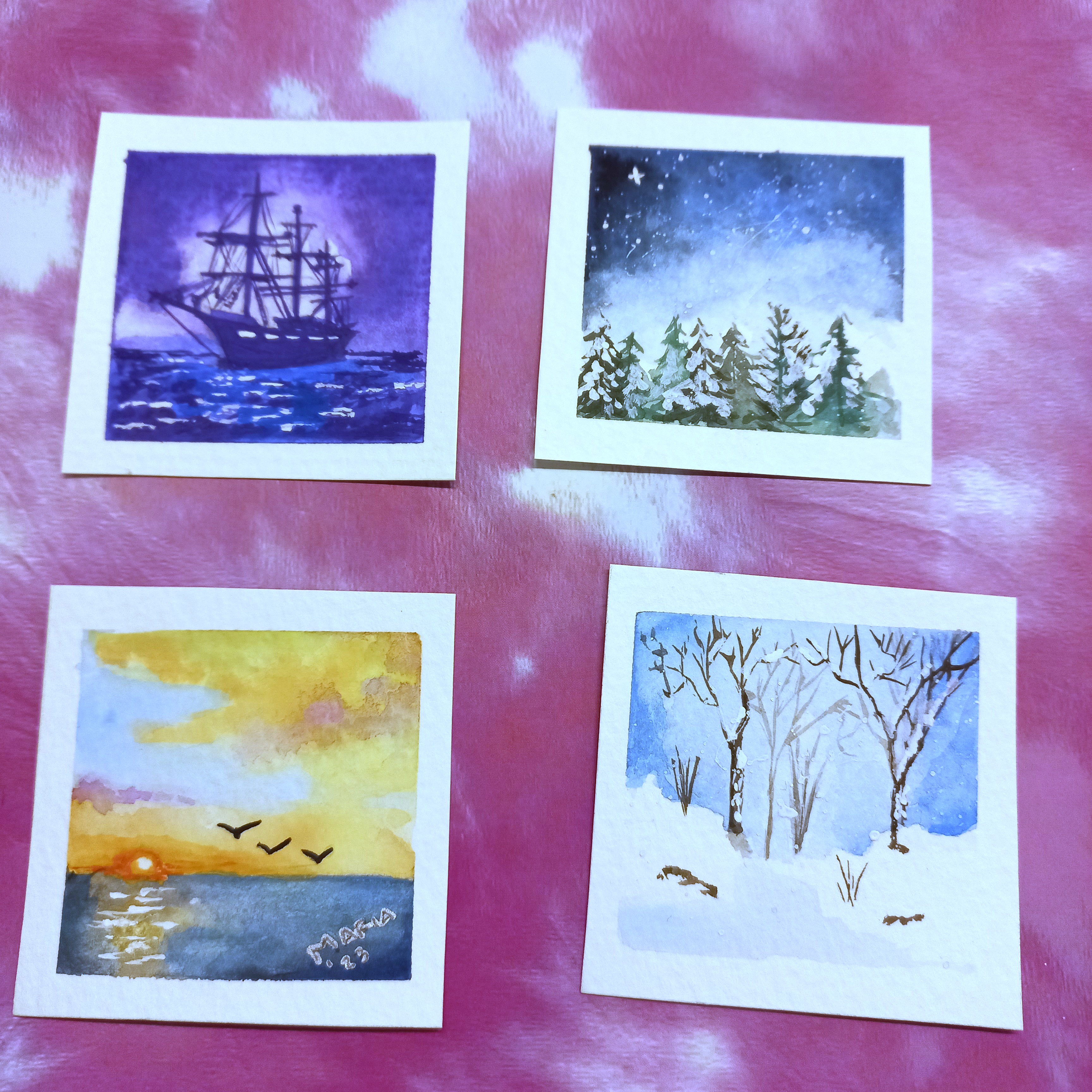 Mini Watercolor paintings from tutorials