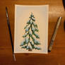 Christmas tree in ink and watercolor