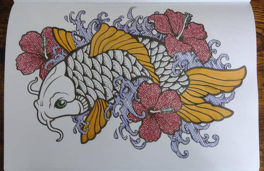 Koi with hibiscus