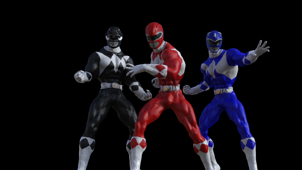 Blue, Red, and Black Power Rangers ready! by ripped12 on DeviantArt