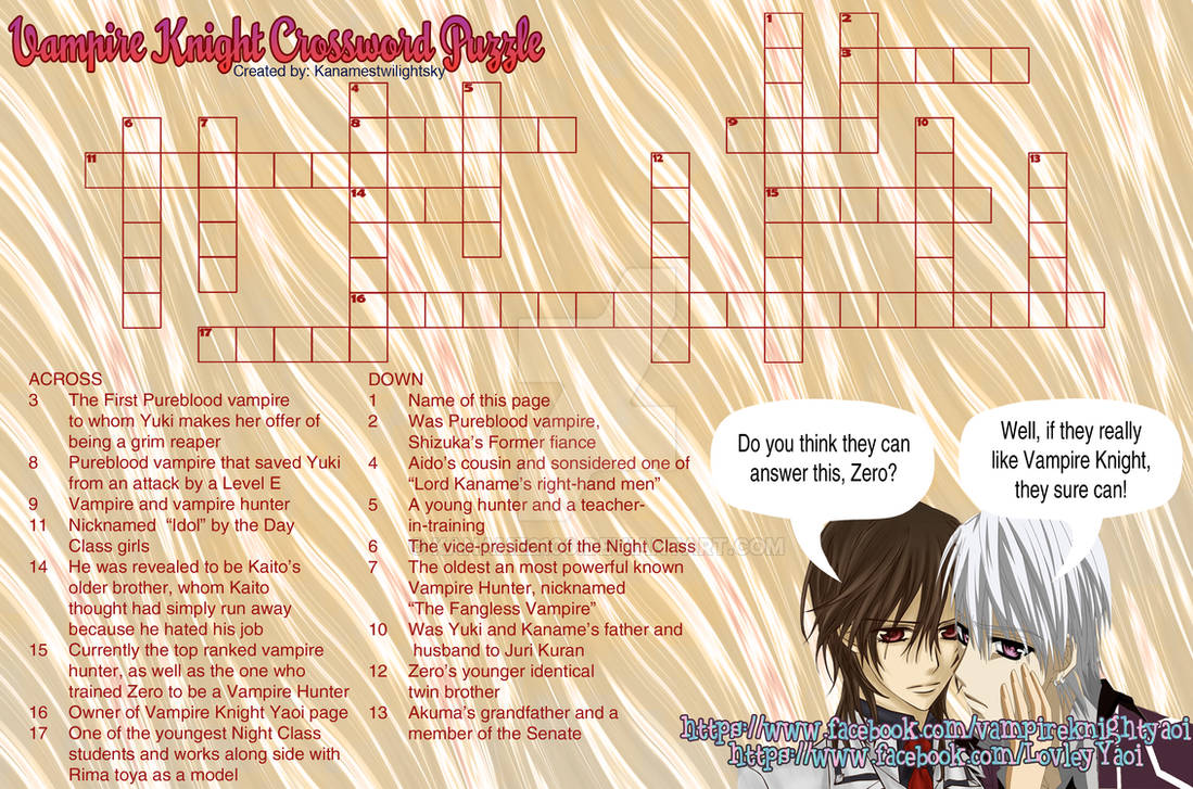 Vampire Knight Crossword Puzzle by kaname2100 on DeviantArt