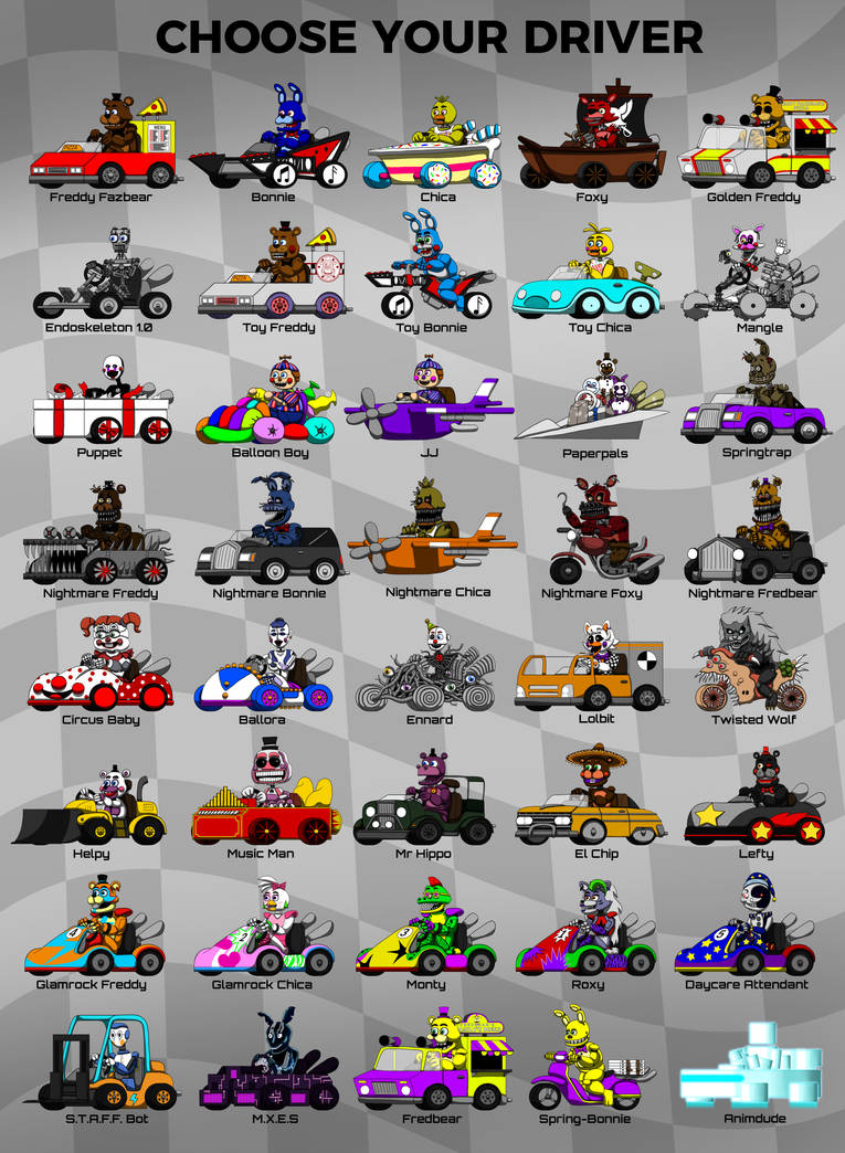 Five Laps at Freddy's Potential roster by PlaystationJedi on DeviantArt