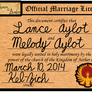 Official PoA Marriage License - Lance and Melody