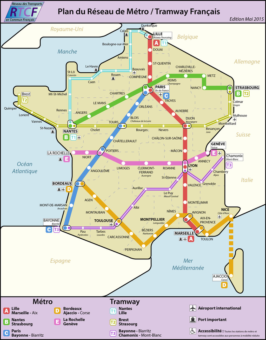 Plan du reseau de metro tramway Francais
